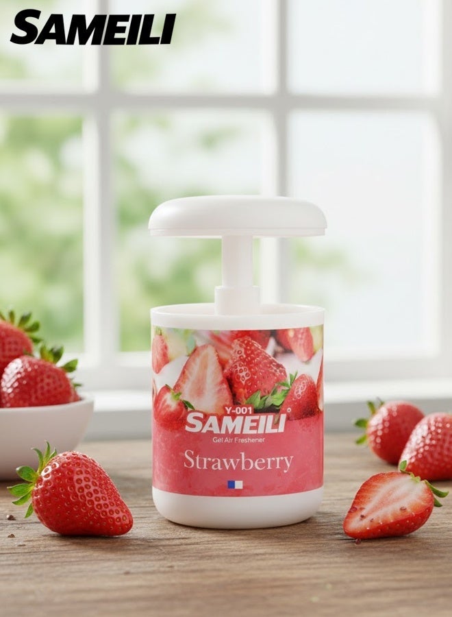 ساميلي معطر جو جل برائحة الفراولة للسيارة - رائحة تدوم طويلاً، تصميم مانع للتسرب، للاستخدام في حامل الأكواب أو لوحة القيادة، رائحة فراولة منعشة لسيارات الدفع الرباعي والسيدان Y-001 - Image 1